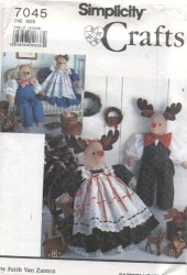 7045 Simplicity Stuffed Reindeer and Bear Dolls with Clothes Pattern Uncut